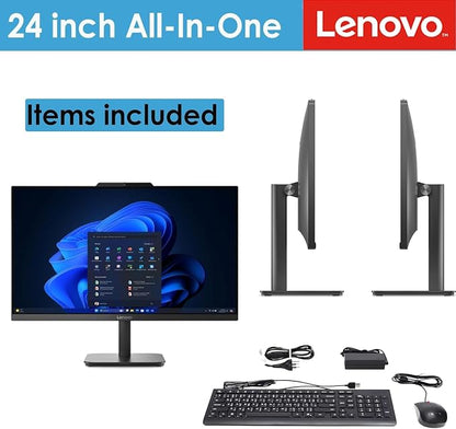 Lenovo 24" IPS FHD All-in-One Desktop Computer for Home Office, Intel Quad-Core CPU, 16GB DDR4 RAM, 1TB Storage (512GB SSD+512GB External), WiFi 6, Bluetooth 5.2, Intel UHD Graphics, KB & Mouse
