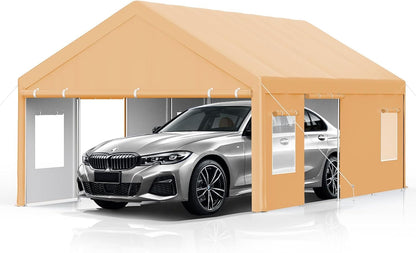 Heavy Duty Carport 13x25 FT Oversized Portable Garage with 4 Doors & 4 Windows, Reinforced Frame, All Weather Protection Outdoor Shelter Canopy for Cars, Boats, Trucks, BBQ and Gatherings (Yellow)