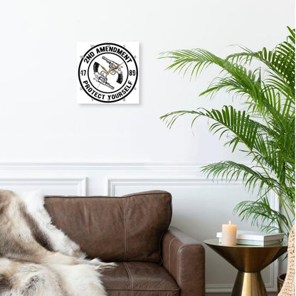 3dRose Wall Clock Silent - 10 inch - 2nd Amendment Protect Yourself in a Double Circle with Gun Clipart. - Stamp City - Typography