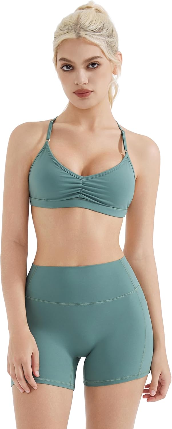 SUUKSESS Workout Sets for Women Padded Open Back Strappy Gym Set Criss Cross Yoga Sets 2 Pieces
