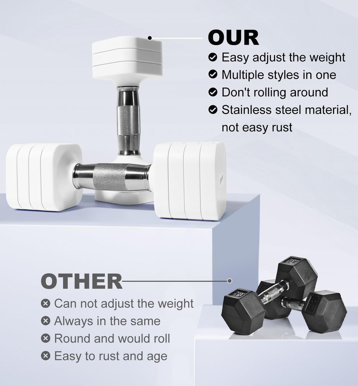 15LB 20LB 40LB 50LB Adjustable Dumbbell Set Free Weights Dumbbells Set for Women Men Hand Weights Sets Adjust Dumbbell Weight Sets for Home Gym Exercise Workout Strength Training Equipments
