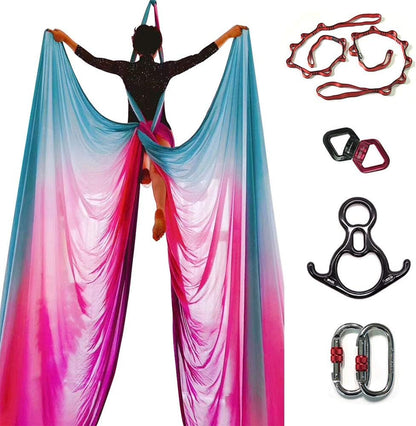 DASKING Aerial Silks Starter Kit - Durable 11Yards of Aerial Yoga Hammock with Hardware, Aerial Swing for Acrobatic Flying Yoga & All Levels (Aerial Rigging Point Up to 14ft)