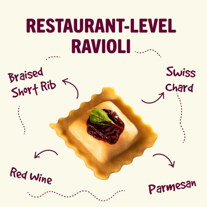 Ripi Braised Short Rib Ravioli - Red Wine, Swiss Chard & Parmesan - Frozen Pasta Meal - Ready in Under 5 Minutes, 9oz packs (6 Pack, Beef Short Rib)