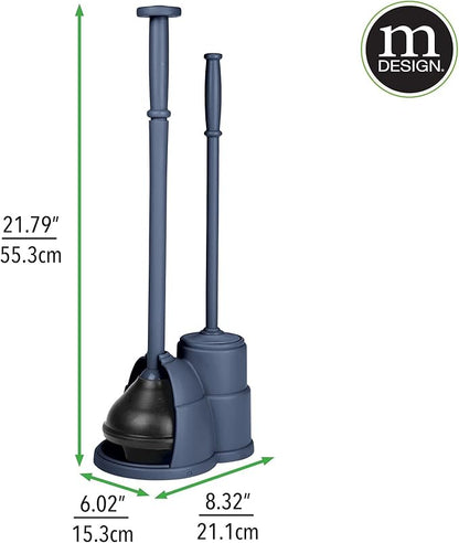 mDesign Plunger and Brush Set for Toilet Bowl - Hidden, Modern Toilet Brush and Plunger Set with Caddy - Brush Cleaner and Plunger Combo with Holder for Bathroom - Hyde Collection - Navy Blue