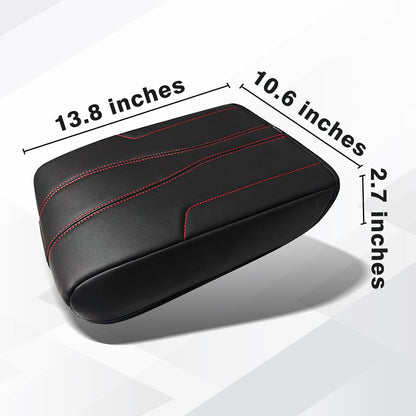 Muslogy Armrest Cover Center Console Cover Compatible with 2024 2025 GMC Acadia & Chevrolet Chevy Traverse Accessories Vegan Leather Arm Rest Middle Console Protector (Black/Red Stitching)