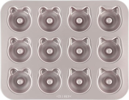 CHEFMADE Donut Mold Cake Pan, 12-Cavity Non-Stick Bear-shaped Doughnut Bakeware for Oven Baking (Champagne Gold)