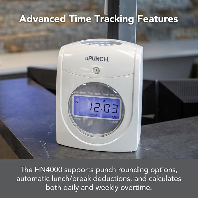 uPunch HN4540 Comprehensive Small Business Start-Up Kit: AutoAlign Calculating Time Clock System with 400 Time Cards, Ribbons, and Racks