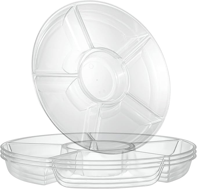 Plasticpro 6 Sectional Round Plastic Serving Tray/Platter (4, Clear)