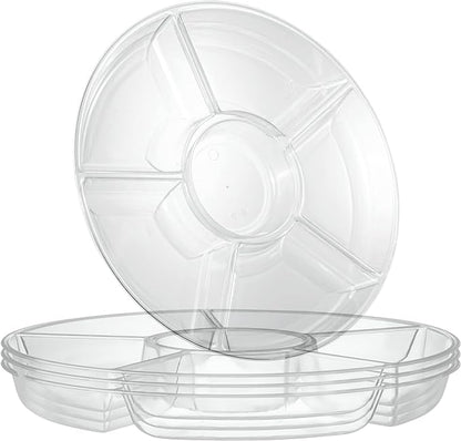Plasticpro 6 Sectional Round Plastic Serving Tray/Platters Clear Pack of 2