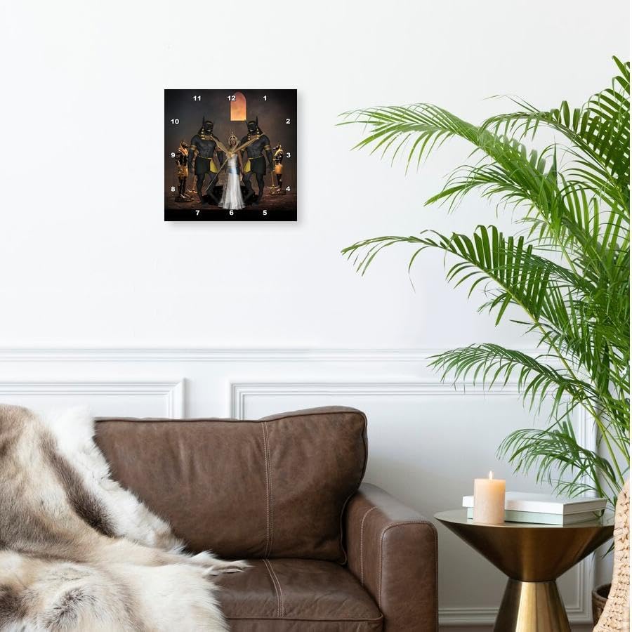 3dRose Wall Clock Silent - 10 inch - Anubis with Egyptian Women - Köhnen Design - Sign Symbol