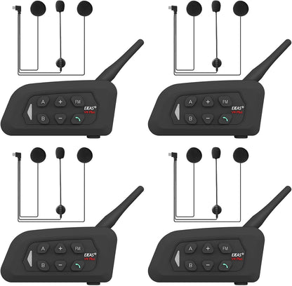 V4 Plus Motorcycle Bluetooth Helmet Intercom Headset, 4 Rides Group Communication System for Motorcycling Soccer Referees Skiing ATV/Off Road (4 Pack)