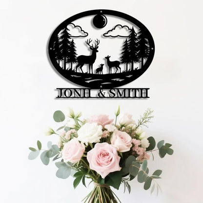Personalized Forest Deer Metal Name Sign | Custom Metal Signs | Family Wall Art & Split Letter Name | Wedding Gift & Anniversary | Indoor Decor Gift for Women, Men, Wife, Parents, Couple