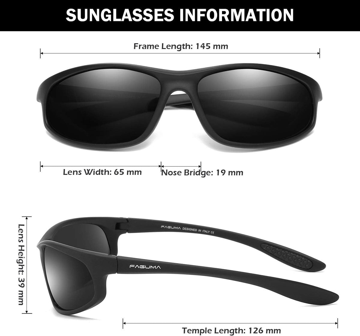 FAGUMA Polarized Sports Sunglasses For Men Cycling Driving Fishing UV400 Protection