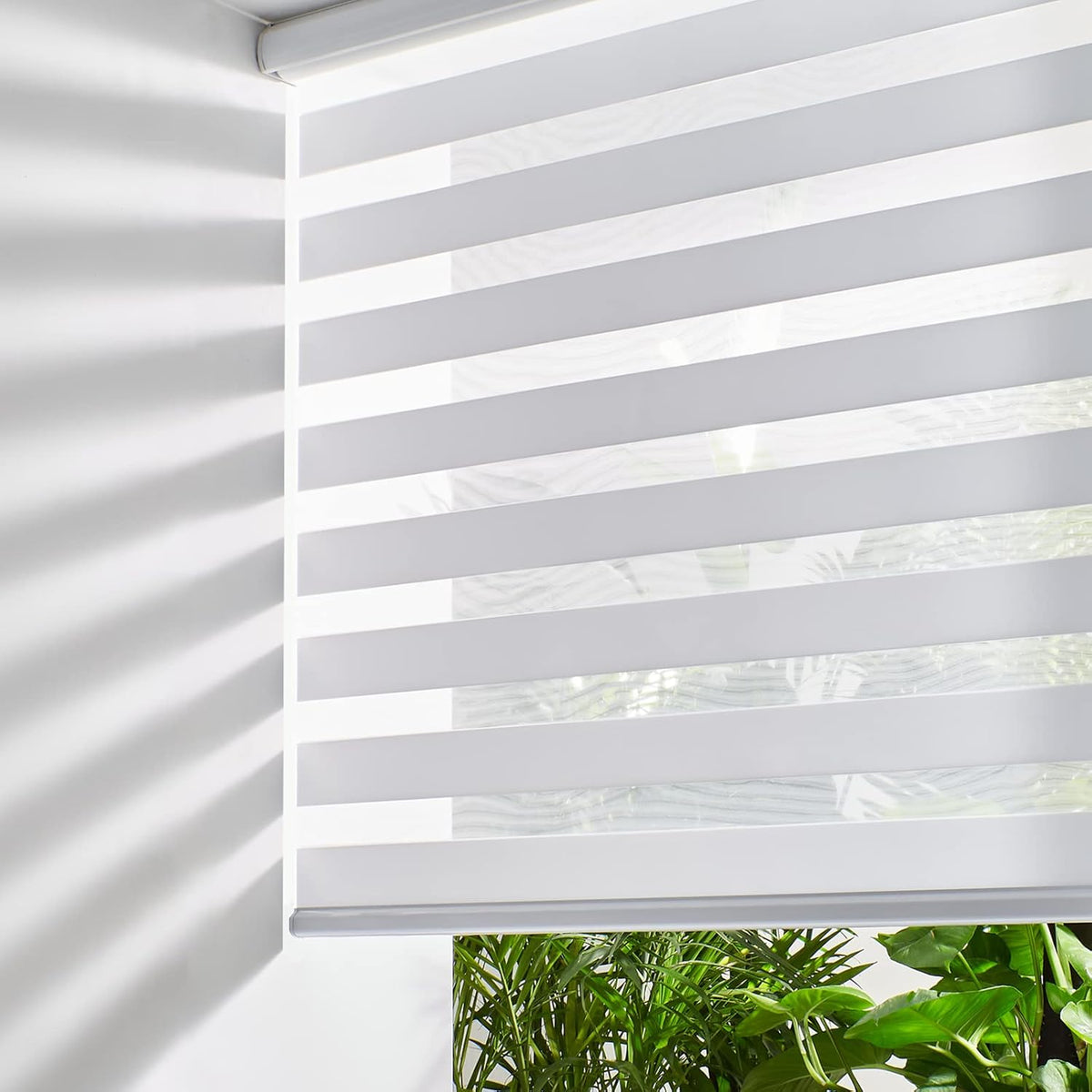 Persilux Cordless Zebra Blinds for Windows, Room Darkening Roller Shades for Windows (18" W x 64" H, White) Light Control for Day and Night Light Filtering Sheer Shades for Home and Bedroom
