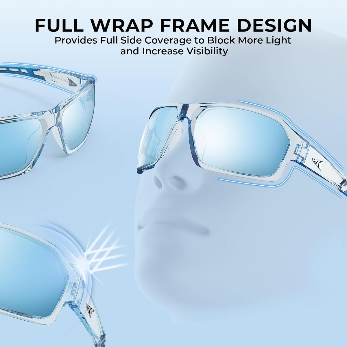 KastKing Chippewa Polarized Fishing Sunglasses, UV400 Protection Full Wrap Frame Sports Cycling Sunglasses, 1.0mm TAC Lenses