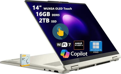 Lenovo Yoga 7 2-in-1 AI PC Laptop | 14" WUXGA OLED Touch (100% DCI-P3) | AMD Ryzen AI 5 340 (Up to 50 Tops) | 16GB DDR5 2TB SSD | for Creator Business Professional Win11Pro w/DLCA Accessory
