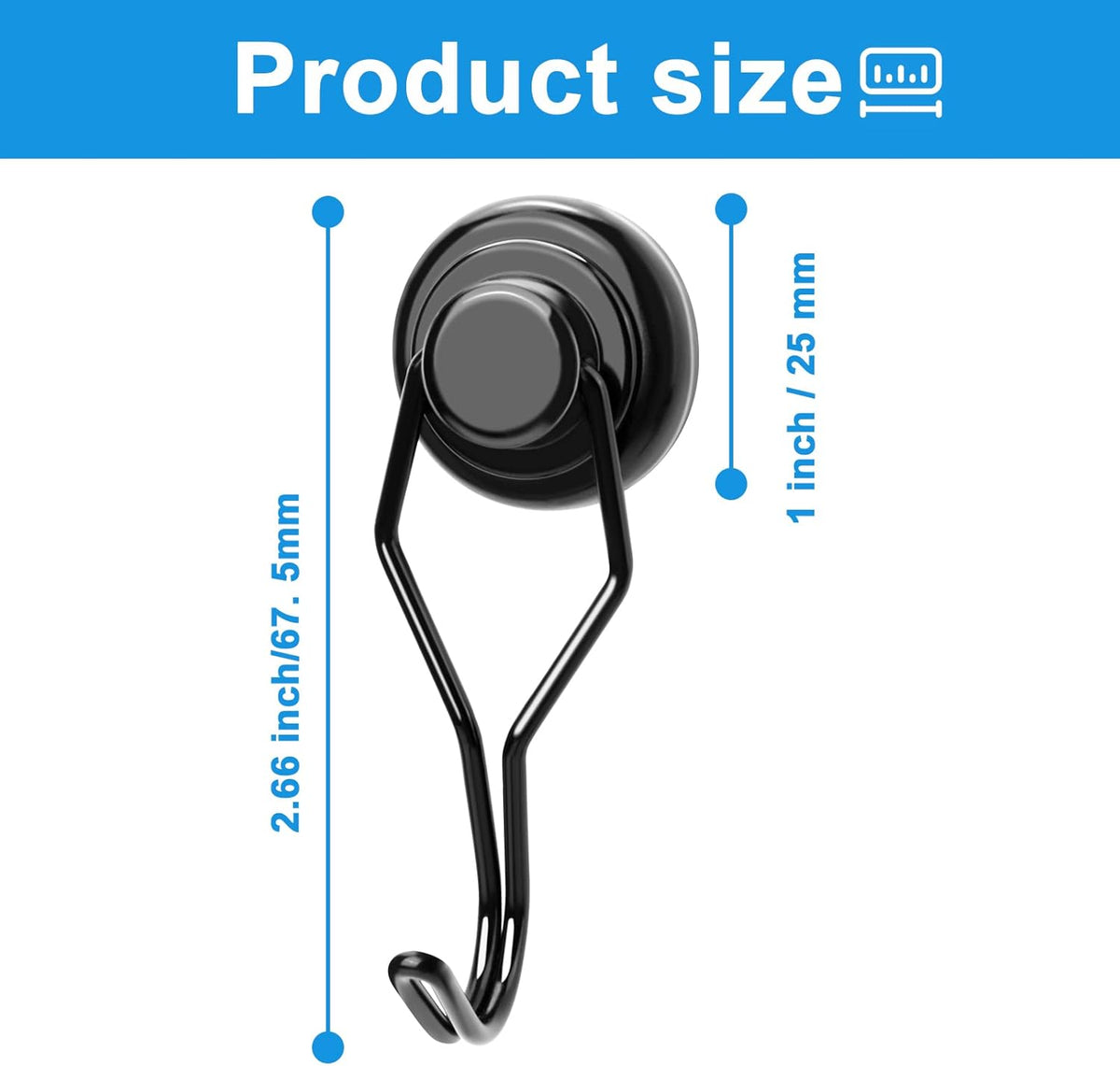 MIKEDE Black Magnetic Hooks Heavy Duty, 60 lb+ Strong Swivel Swing Neodymium Magnetic Hooks for Hanging, Strong Magnet Hanger for Cruise Cabins, Locker, Toolbox, Home, Kitchen - Pack of 10