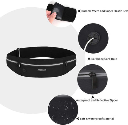 GUZACK Slim Running Belt for Phone 6.8'', Ultra Light Running Belts for Women/Men, Zipper Waterproof Running Waist Pack, Reflective Running Fanny Pack With 3 Separate pouch