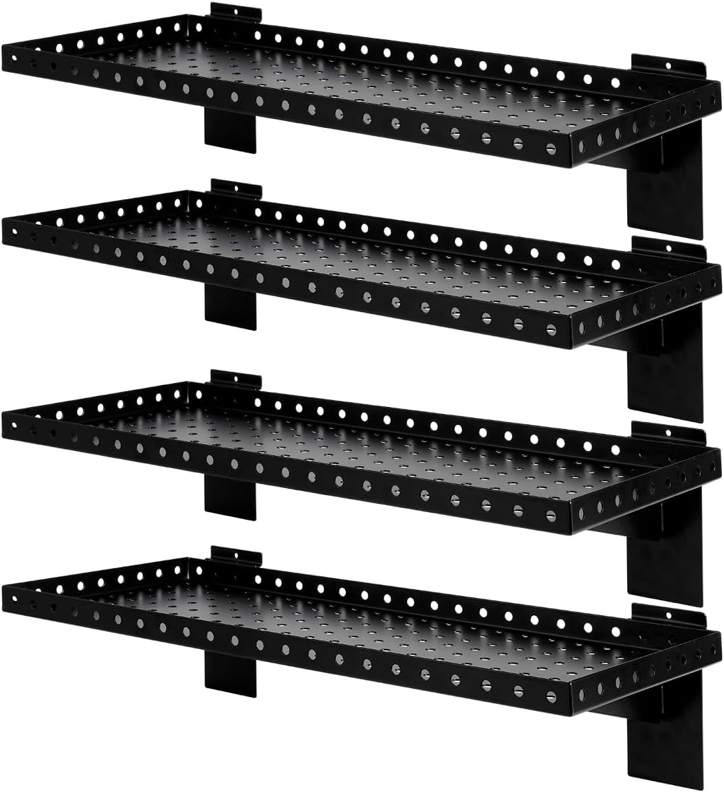 Slatwall Shelves 24x10 Inch, Slatwall Accessories for Retail, Garage, Home Storage, Heavy Duty Slat Wall Hanging Shelf (4, Black)