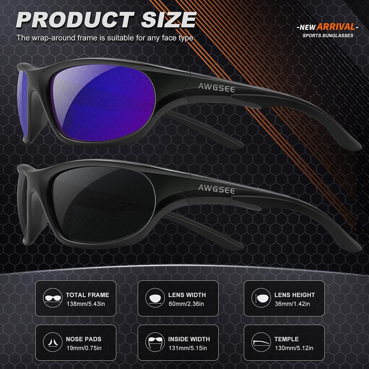 Polarized Sports Sunglasses for Men,TR90 Unbreakable Frame Sunglasses for Fishing Driving Cycling UV400 Protection