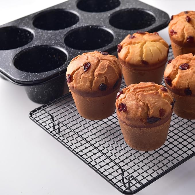 Stainless Steel Popover Pans - 6-Cavity Non-Stick Tray Mold for Baking, Jumbo Size for Premium Homemade Cupcakes, Muffins, Cheesecakes, Breads - Professional Grade for Bakery Kitchen Oven