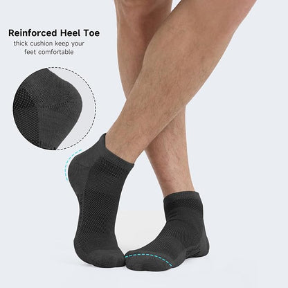 BAMBOO COOL Men's Ankle Socks Moisture Wicking Breathable Odor Control Athletic Cushioned Running Socks Arch Support 8 Pack