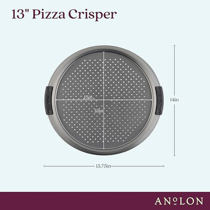 Anolon Advanced Nonstick Bakeware 13-Inch Pizza Crisper, Gray with Silicone Grips