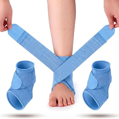 Honoson 2 Pcs Ankle Brace Kid Ankle Support Youth Neoprene Lace up Compression Sleeve Foot Brace Stabilizer with Adjustable Strap for Sport Sprained Plantar Fasciitis Achilles Tendonitis(Light Blue,S)