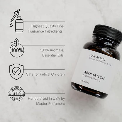 AromaTech Love Affair Aroma Essential Oil Blend: Luxury Hotel Inspired Aromatherapy with Jasmine, Saffron, Cedar & Amber for Ultrasonic Diffusers & Nebulizers - 2 fl oz, 60 mL