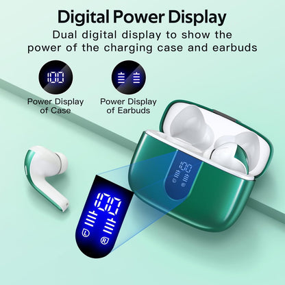 TAGRY 2 Sets X08 Forest Green and Sunset Pink Bluetooth Headphones True Wireless Earbuds 60H Playback Ear Buds with Wireless Charging Case in-Ear Earbuds with Mic