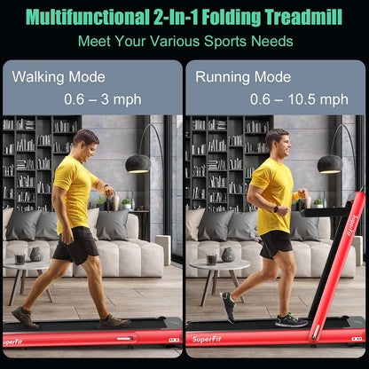 GYMAX Walking Pad, 4.75HP Under Desk Treadmill with LED Touch Screen, App Control, Built-in Speaker & Handle, 2 in 1 Folding Compact Portable Treadmill for Home Small Space