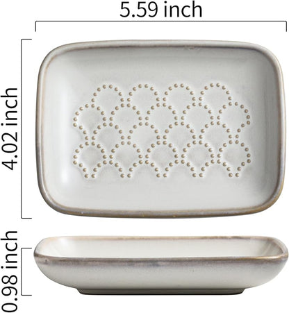 Gomakren Soap Dish for Shower, Christmas Ceramic Soap Dishes for Bar Soap Sponge, Shower Soap Holder Saver Tray for Bathroom Kitchen Sink, Easy to Clean, Beige
