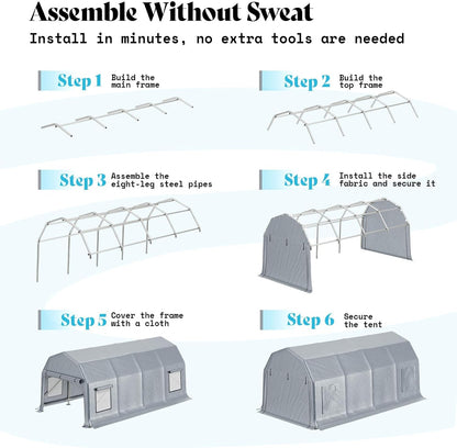 AMERLIFE 12x24 FT Heavy Duty Carport Garage Canopy, All-Weather Steel Frame Outdoor Shelter with Roll-Up Door & 4 Vented Windows, UV-Proof Waterproof Portable Storage for Cars, Boats, Silver