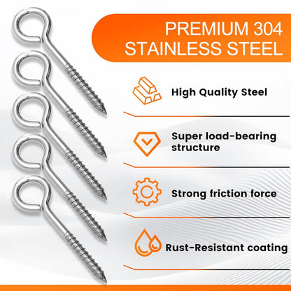 2Pcs Self Tapping Eyelet Screw Eye Bolt，6 Inch Heavy Duty Screw Eyes Hooks ，M10 Wooden Large Screw Eye Hook，Load Capacity 800 Lbs for Hammock ，Yoga，Heavy Indoor Outdoor Uses (2, M10-6 INCH)