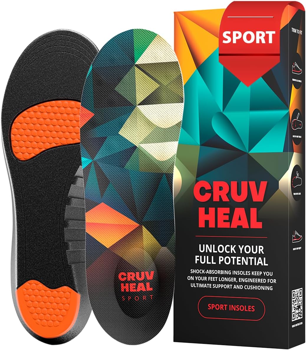 Sport Shock Absorbing Insoles - Athletic Shoe Cushioning Inserts for Men and Women - Ideal for Active Sports Running Training Hiking - Neutral Arch Good for Sneakers Shoes, L