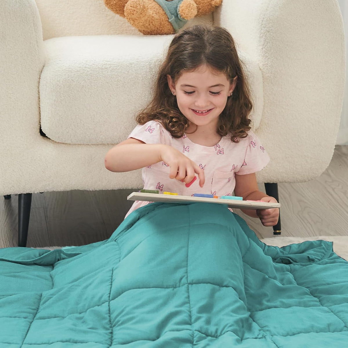 yescool Weighted Blanket (5 lbs, 36" x 48", Teal) Cooling Heavy Blanket for Sleeping Perfect for 40-60 lbs, Breathable Blanket with Premium Glass Bead, Machine Washable