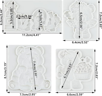 Bear Silicone Fondant Molds Bear Chocolate Candy Mold For Teddy Bears Cake Decoration Wedding Birthday Party Cupcake Topper Polymer Clay Gum Paste Set of 4