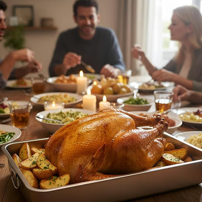 23.5''x15.5''x4''roasting Pan Stainless Steel Turkey Roasting Pan Extra Large Thickened Baking Tray with Handle for Christmas Thanksgiving Oven Turkey Roasts Multilayer Lasagna Baked Goods