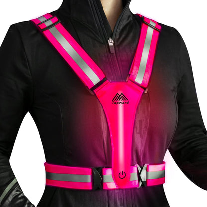 LED Reflective Vest Safety Gear, Light Up Vest for Night Walking Cycling, High Visibility Running Vest with Reflective Strips