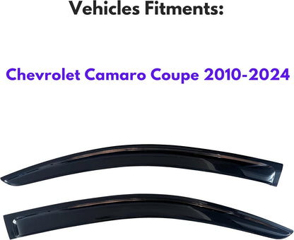 KPY Window Visors Compatible with Chevrolet Camaro Coupe 2010-2024, 2PC Rain Guard Side Vent Deflectors Tape-On Style, 2010 2011 2012 2013 2014 2015 2016 2017 2018 2019 2020 2021 2022 2023 2024
