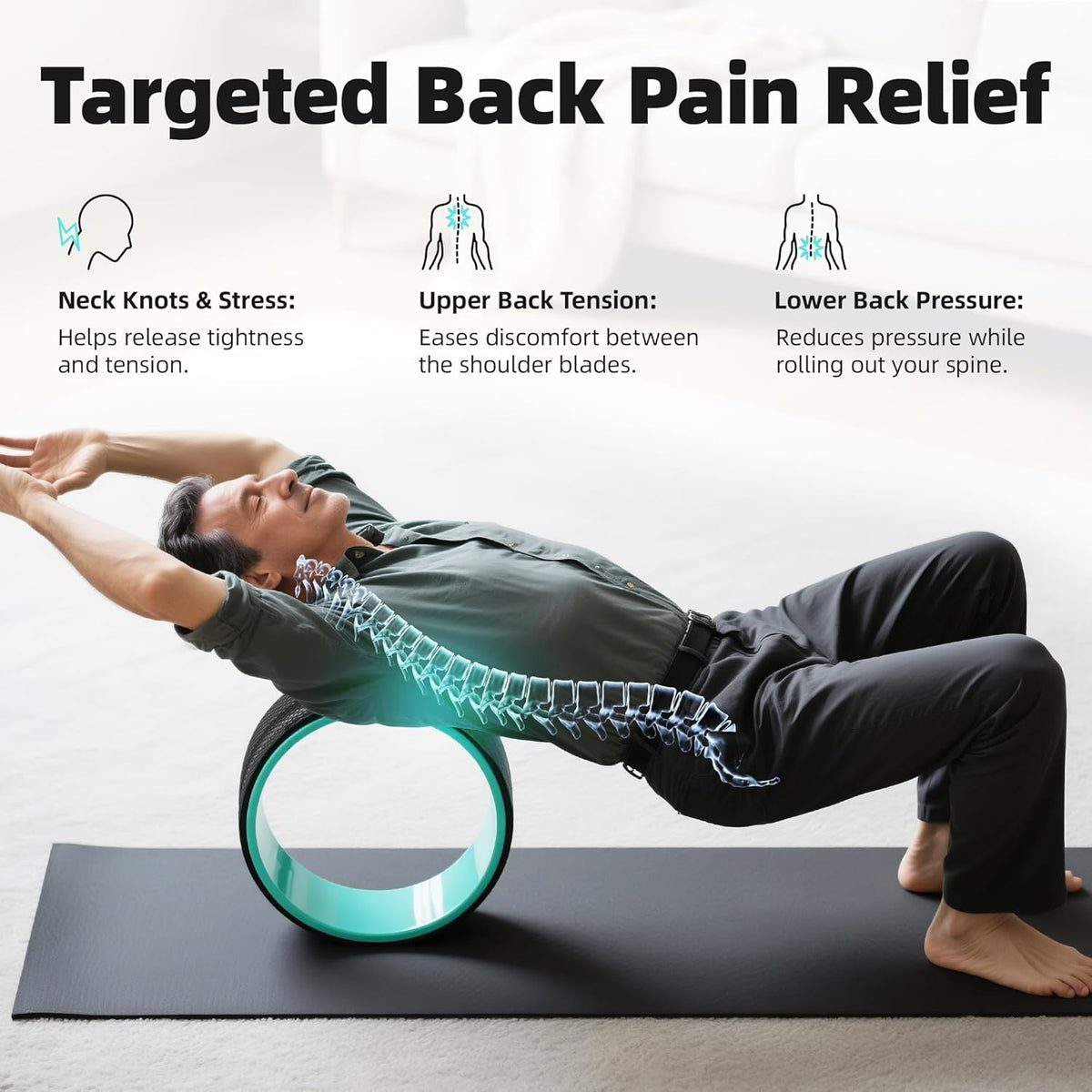 Back Roller Wheel Set of 3 with 2 Yoga Blocks – Foam Back Stretcher for Pain Relief, Spine Cradle Deep Tissue Massage Roller for Stretching & Physical Therapy