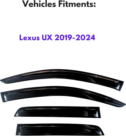 KPY Window Visors Compatible with Lexus UX 2019-2024, 4PC Rain Guard Side Vent Deflectors Tape-On Style, 2019 2020 2021 2022 2023 2024