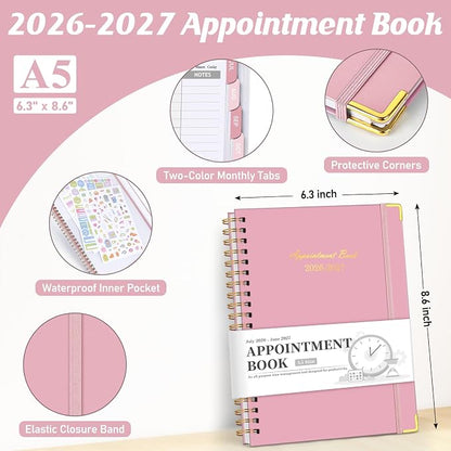 Appointment Book 2026-2027, 30-Minute Interval Hourly Planner, 6.3"×8.6"