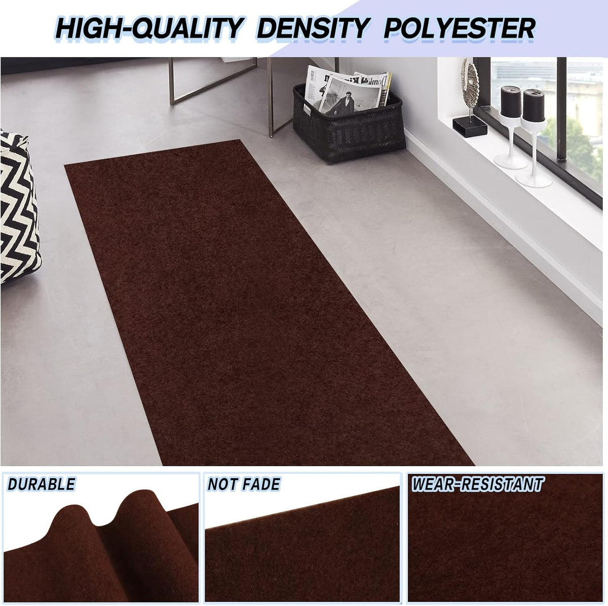 Custom Size Backed Non-Slip Area Rugs Runner, Easy Clean, Waterproof Runner Rugs for Hallway Entryway, Kitchen, Laundry, 4FT x 31FT, Brown