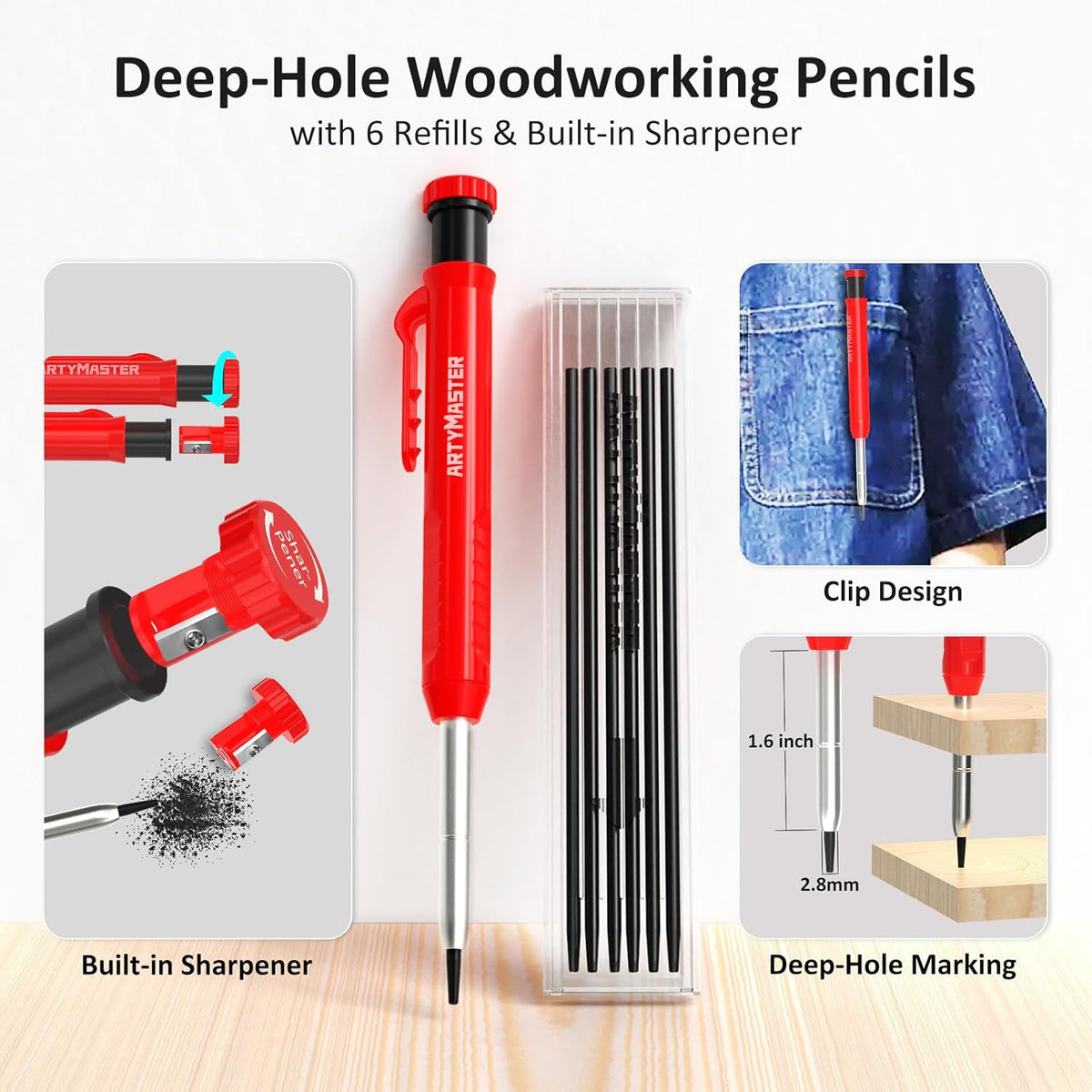 8 inch 3D Multi-Angle Measuring Square Ruler, WT103B High Precision Hole Scribing Woodworking Tools, 0-90° Aluminum Alloy Carpenter Square Wood Working Tools, Carpenter Pencils 6 Refills.