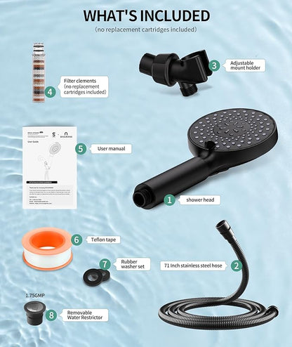 SR SUN RISE Filtered Shower Head with Handheld, High Pressure 9 Spray Mode Matte Black Showerhead with Filters, detachable shower head,Water Softener Filters Beads for Hard Water - Remove Chlorine
