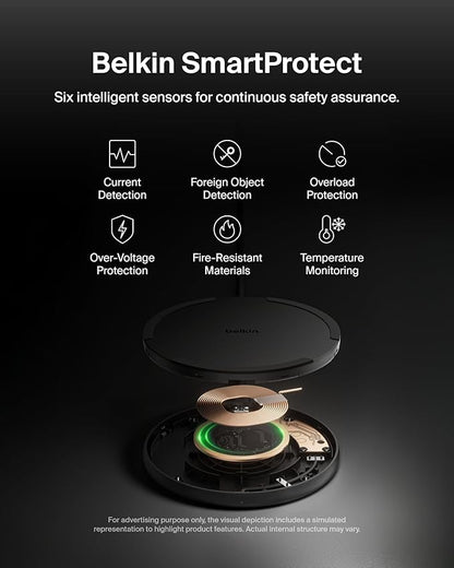 Belkin Wireless Charging Pad 15W - Qi Charger, Charging Station for Apple iPhone 17, iPhone 16/15/14 Series, AirPods, Samsung Galaxy S25, Galaxy S24, Pixel - 5ft Cable Included - Black