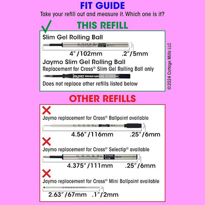 Replacement for Cross Slim 8910-1 - Gel Rolling Ball Pen Refill - 6 Black