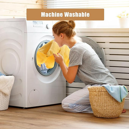 SEMAXE 18-Pack Bath Towel Set Include 6 Bath Towels, 6 Hand Towels, 6 Wash Cloths, 100% Cotton Bathroom Towels with Hanging Loops and Nano-Bio Lifecycle Labels, Soft & Absorbent Towel, Yellow & Grey