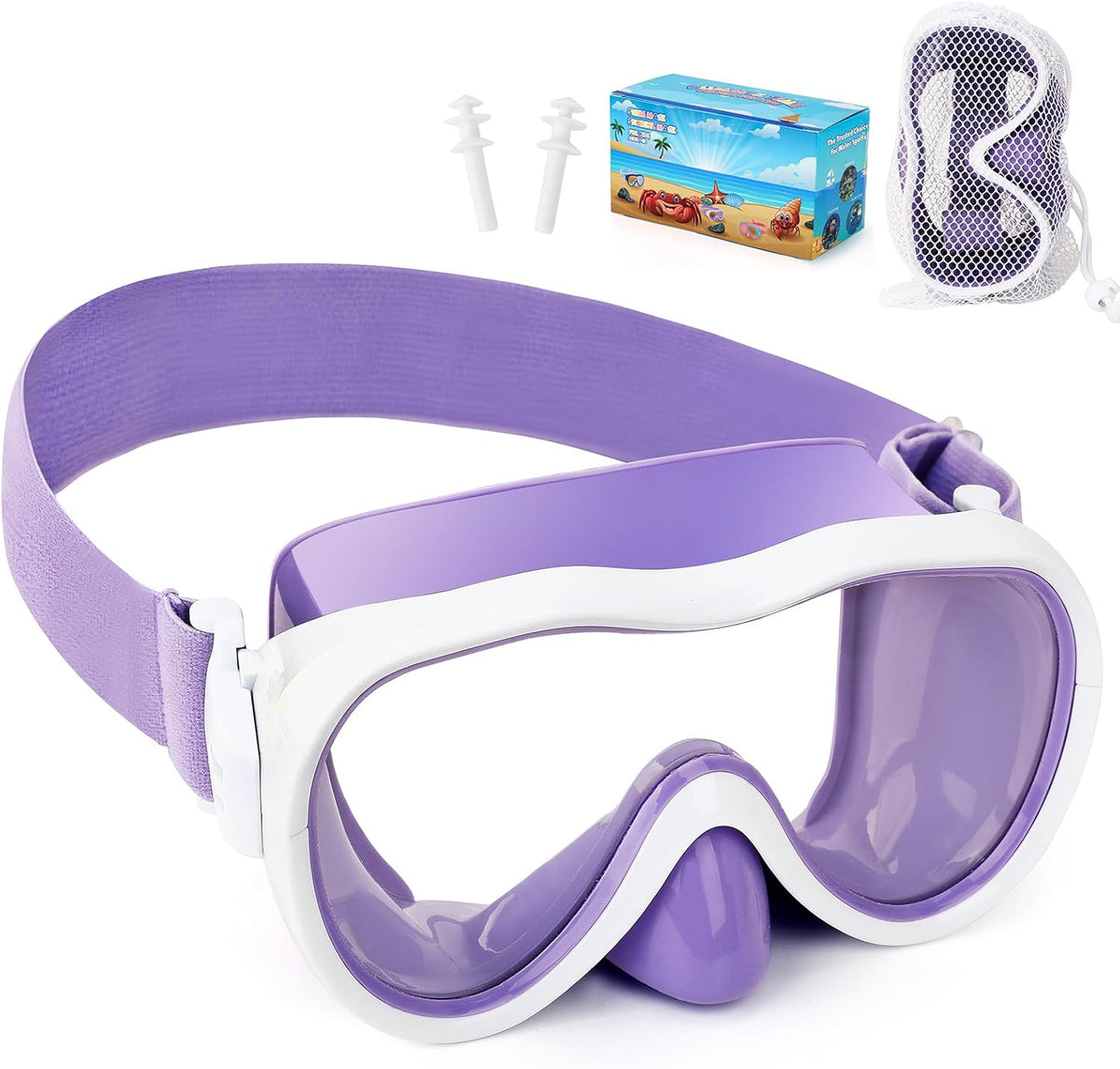 Kids Swim Goggles with Nose Cover, Anti-Leak Swim Mask with Elastic Fabric Strap, UV Protection Swimming Goggles for Kids